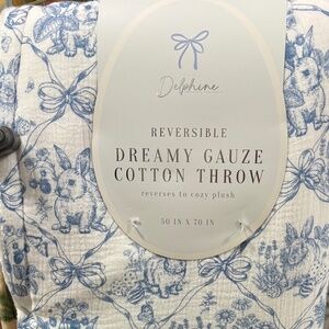 Delphine Reversible Dreamy Cotton Gauze Throw Easter Bunnies/ Rabbits Plush NEW!